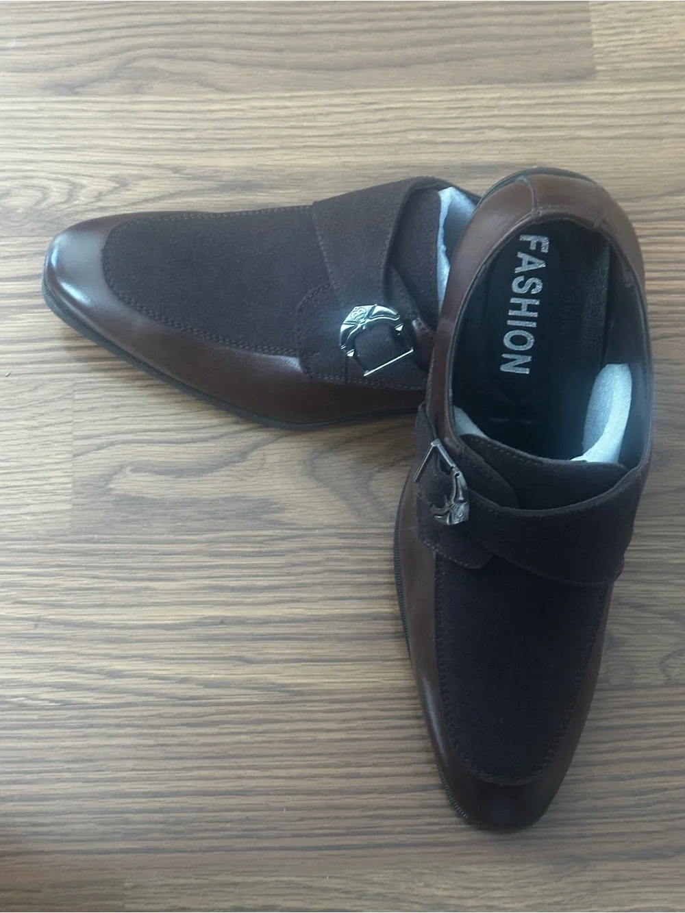 Brown Men's Leather & Suede Monk Strap Dress Shoes